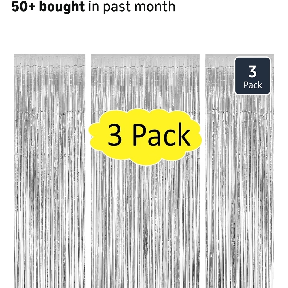 Silver Foil Fringe Curtain 3 Pack